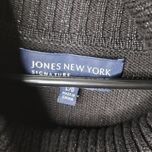 Jones New York Signature Metallic Black Long Sleeve Swoop Neck Turtle Neck - Picture 3 of 4